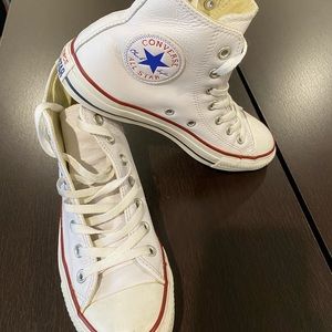 White Leather Converse High Tops